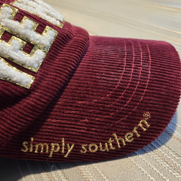 Simply Southern Burgundy Corduroy YEEHAW Baseball Cap Sparkle Lettering - Picture 12 of 12